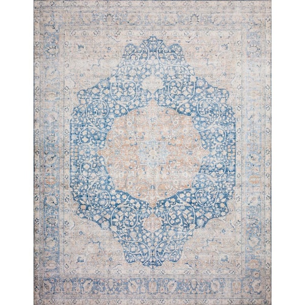 Loloi Layla Blue/Tangerine 2 ft. x 5 ft. Distressed Bohemian Printed Area Rug