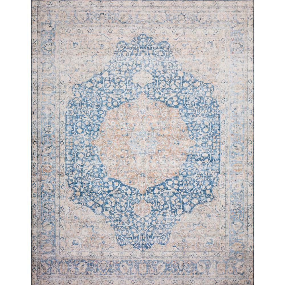 LOLOI II Layla Blue/Tangerine 2 ft. 6 in. x 12 ft. Distressed Bohemian