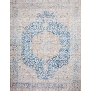 Layla Blue/Tangerine 9 ft. x 12 ft. Traditional 100% Polyester Area Rug