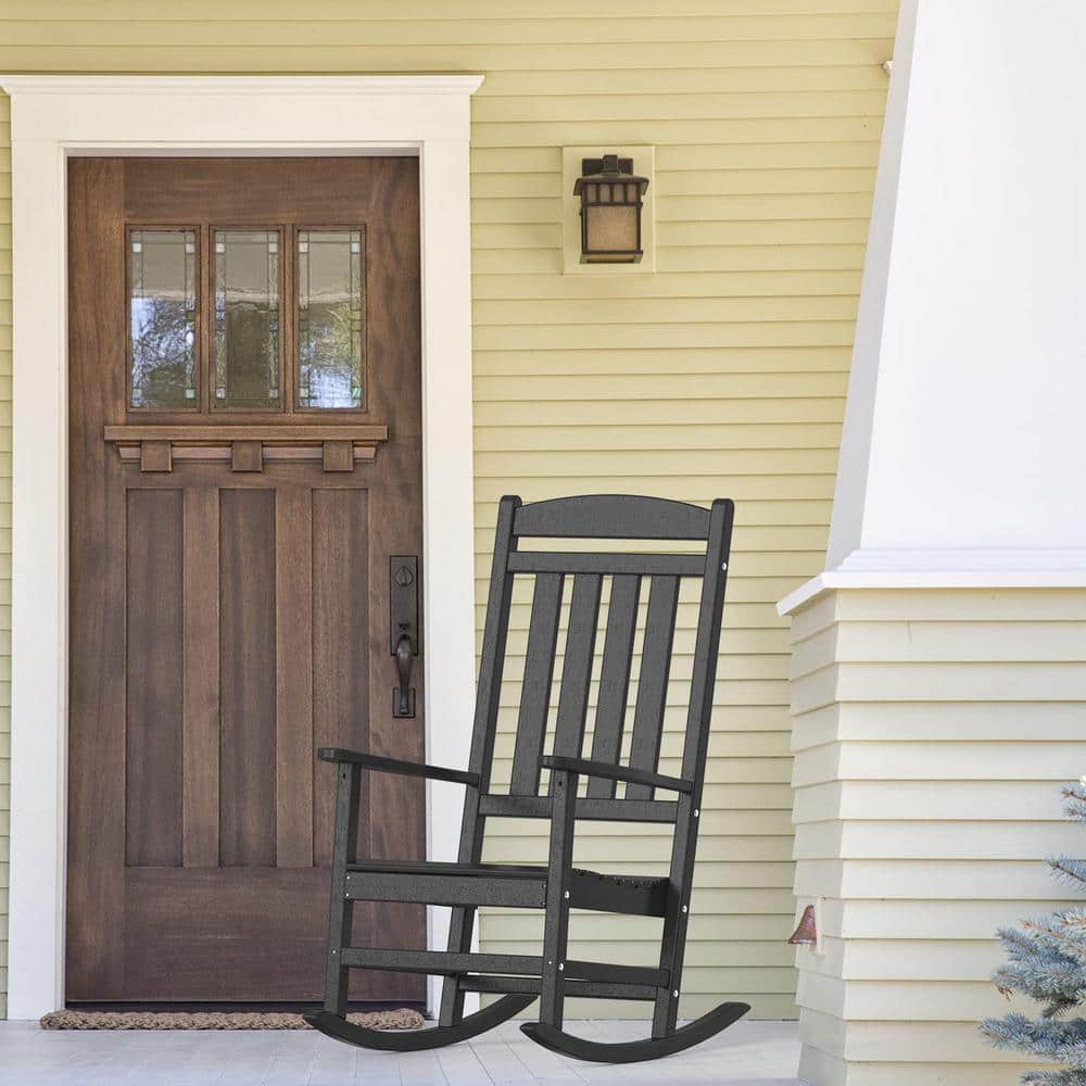 Black HDPE All Weather Outdoor Rocking Chair Set of 2