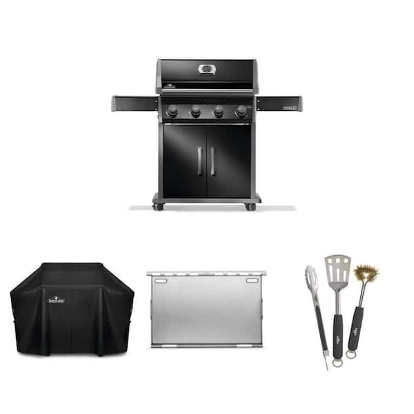 Rogue 525 4-Burner Propane Grill in Black with Cover, Griddle Insert and 3-Piece BBQ Toolset