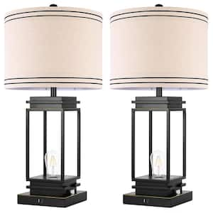 28 in. Black Table Lamp Set ((Set of 2)) Dimmable Farmhouse Table Lamps with Shape and USB Ports