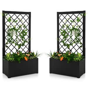 24 in. L x 12.5 in. W x 12.5 H Trellis Black Metal Raised Garden Bed Planter Box for Climbing Plants (2-Pieces)