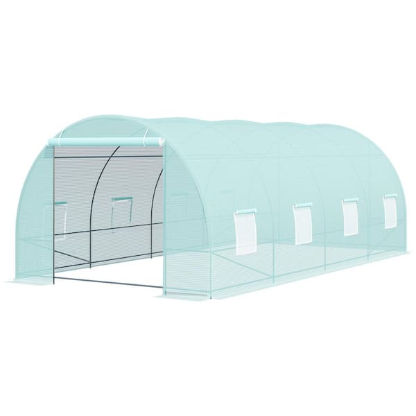 Unbranded 20 in. x 10 in. x 7 in. Steel Large Hot House Kit Walk-In Tunnel Greenhouse with 8 Roll-Up Windows UV-Resistant PE Cover