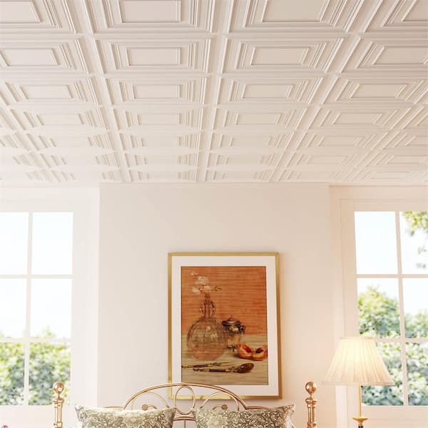 Drop Glue Up Ceiling Tiles 2 ft. x 2 ft. with 3D Patterns, 24-Pack Tiles up to 96 sq. ft.