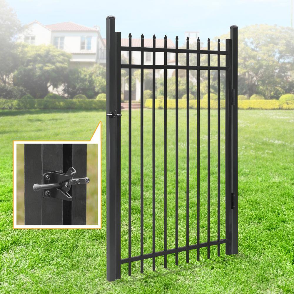 6 ft. Black Metal Garden Security Fence Gate