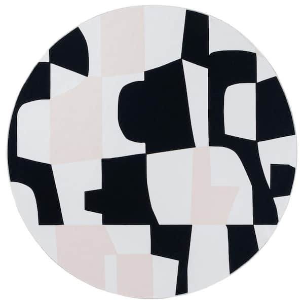 Malibu Ivory/Beige  6 ft. x 6 ft. Machine Washable Modern Geometric Abstract Round Area Rug