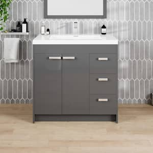 Lugano 36 in. Single Sink Gray Bath Vanity with White Acrylic Top (Assembled)