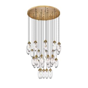 Arden 27-Light Rubbed Brass Shaded Round Chandelier with Clear Glass Shade with No Bulbs Included