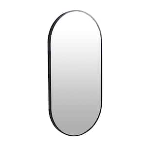 18 in. W x 35 in. H Oval Frame Vertical or Horizontal Hanging Decorative Wall Bathroom Vanity Mirror in Black