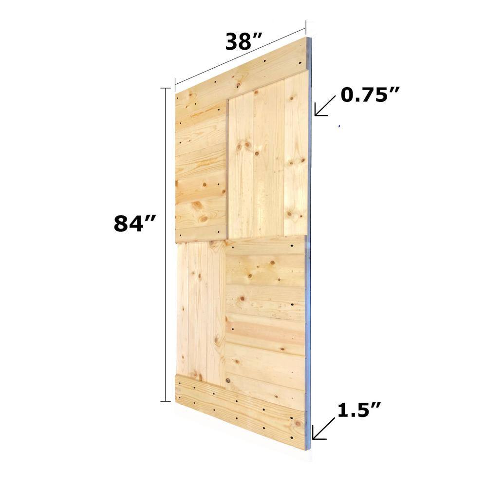 Unfinished Solid Wood Multipanel Barn Door Kit with Matte Black Hardware