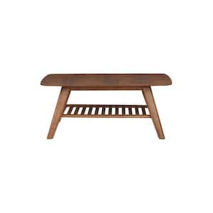 Afton 43 .25 in Walnut Mid-Century Style Rectangle Solid Wood Coffee Table with Shelf Storage