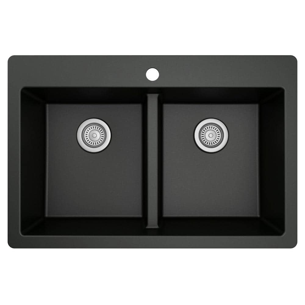 Black Quartz Double Bowl Top Mount Kitchen Sink