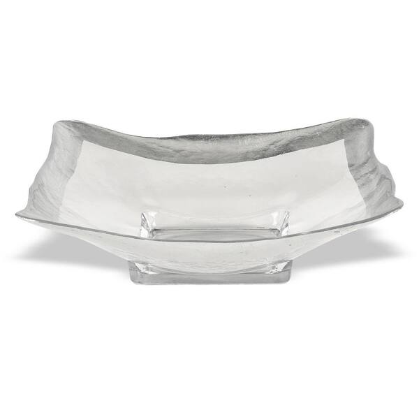 Badash Crystal 8 in. Square Leaf Wave Bowl in Silver