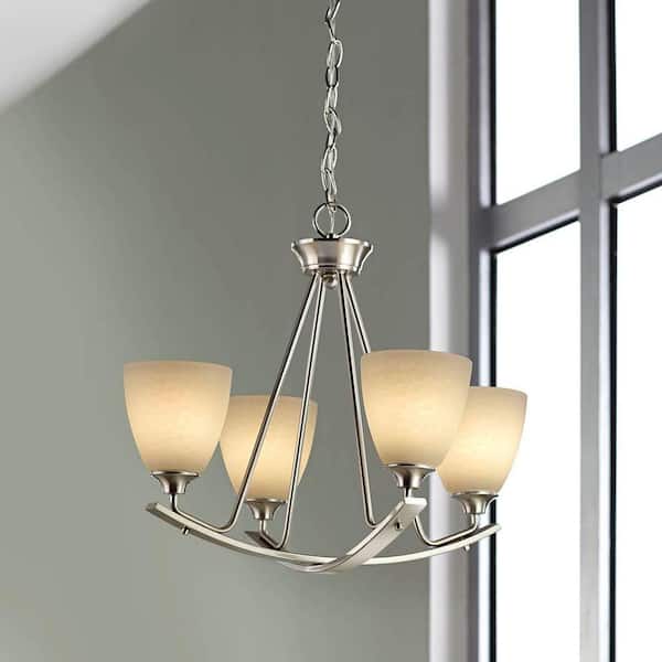 Home Decorators Collection Stansbury Collection 22 in. 4-Light Brushed Nickel Chandelier with Etched Hammered Glass Shades