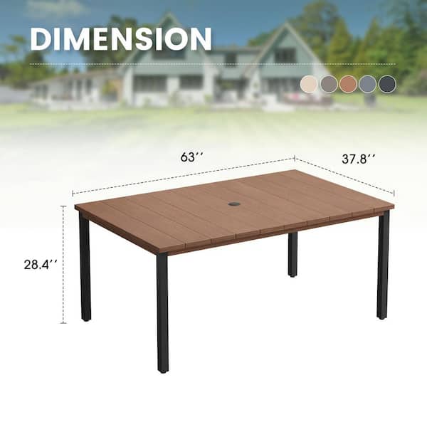vicllax 63 in. Walnut Rectangular Outdoor Patio Dining Table for 6