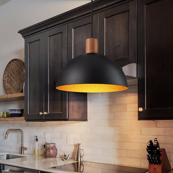 Nathan 11 in. 1-Light Scandinavian Black Dome Pendant Light for Kitchen Island Foyer Dinning Room