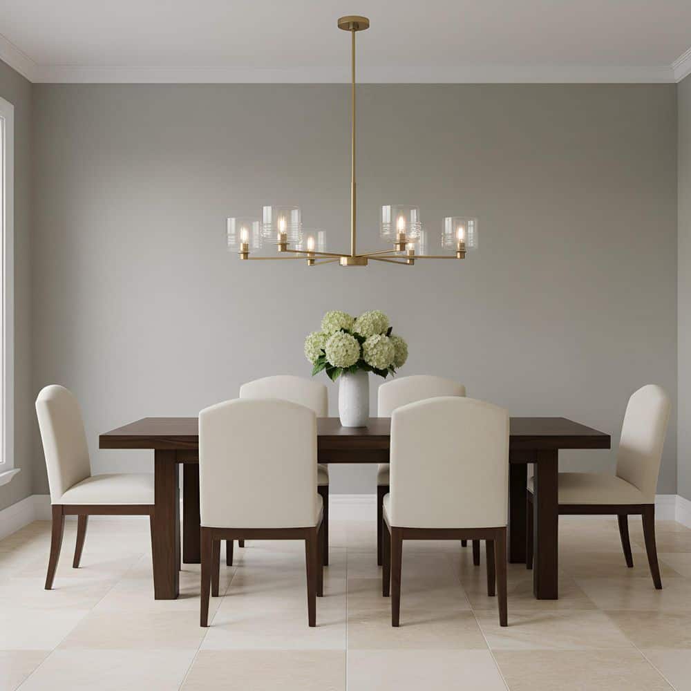 Lochdale 33.88 in. W x 10.25 in. H 6-Light Satin Brass Modern Chandelier with Clear Ribbed Glass Shades price history on PriceWatchPro