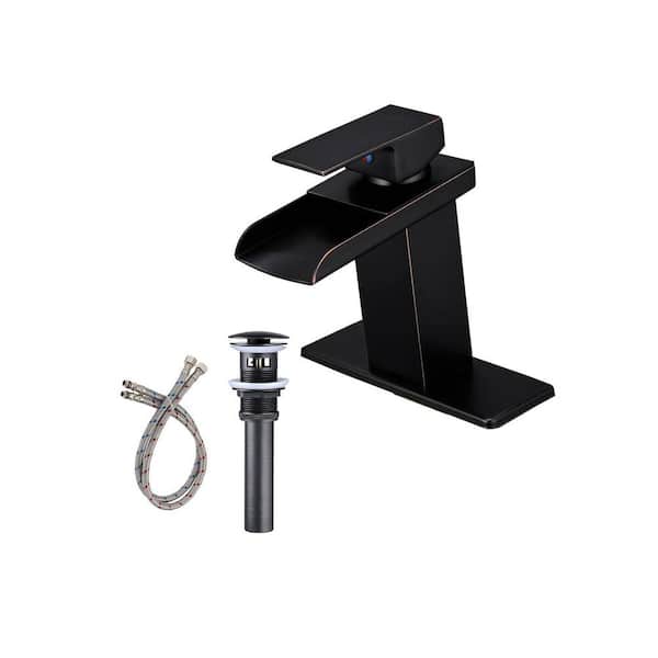 FORCLOVER Single-Handle Low-Arc Single-Hole Waterfall Bathroom Faucet with Pop-Up Drain Assembly in Oil Rubbed Bronze