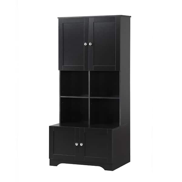 Tatahance 31 in. W x 21 in. D x 67 in. H Black Freestanding Linen Cabinet with Open Storage Space and Adjustable Shelve