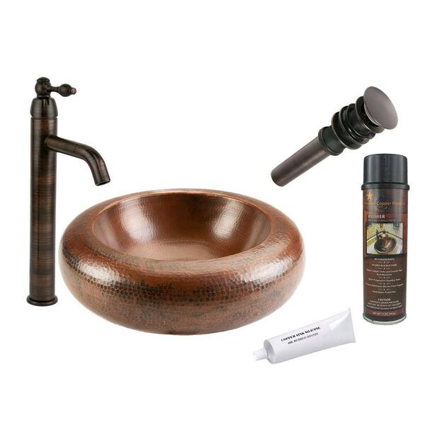 Premier Copper Products All-in-One Premium Blooming Vessel Hammered Copper Bathroom Sink in Oil Rubbed Bronze