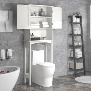 23.6 in. W x 62 in. H x 8.9 in. D White Over-the-Toilet Storage with Adjustable Shelf Collect Cabinet