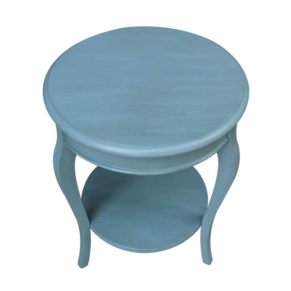 Cambria Ocean Blue Antique-Rubbed Solid Parawood Round End Table
