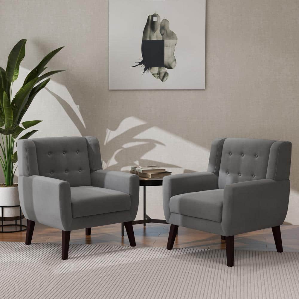 Uixe MidCentury Modern Button Gray Velvet Accent Arm Chair (set of 2