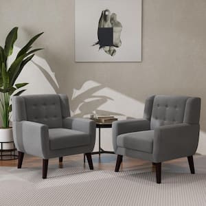 Mid-Century Modern Button Gray Velvet Accent Arm Chair (set of 2)