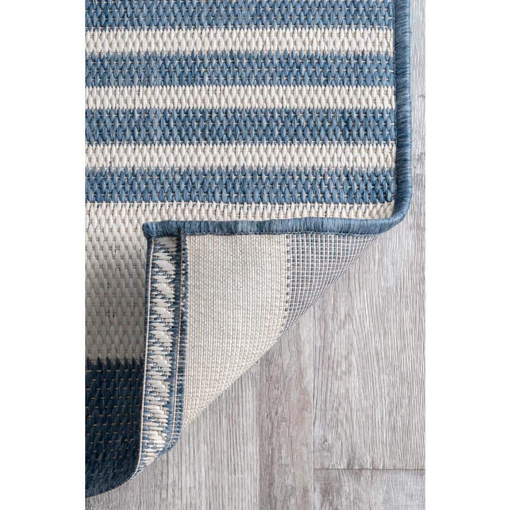 Coastal Charm Blue Stripe Synthetic 52" Outdoor Rug
