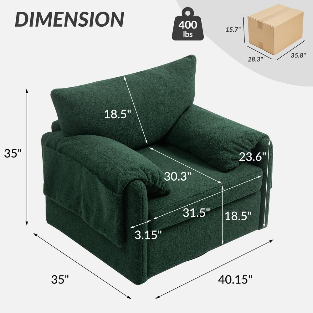 Dark Green Oversized Metal Swivel Barrel Accent Chair