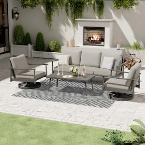 4-Piece Aluminum Patio Conversation Set with 2 Swivel Chairs, Coffee Table and Gray Cushions