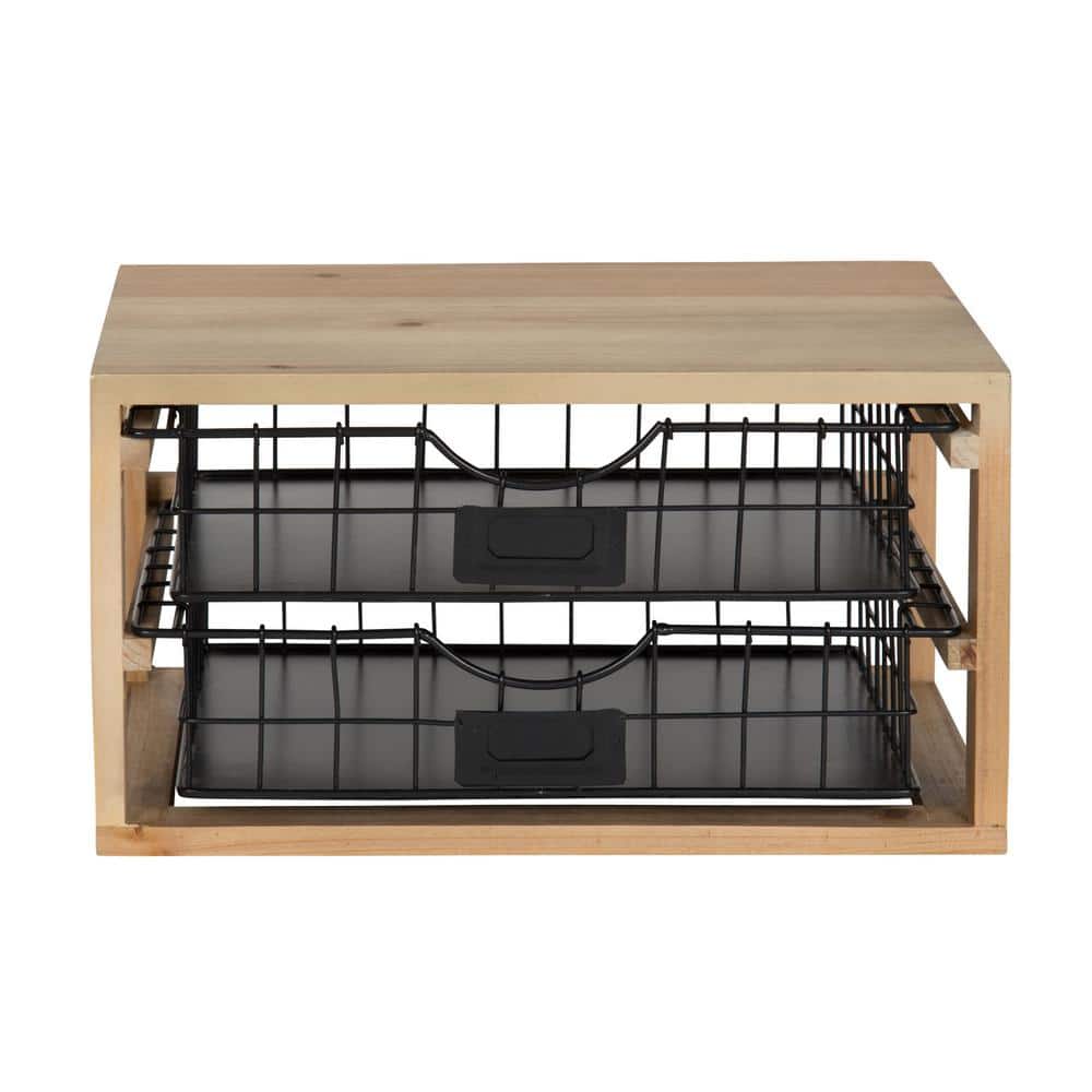 Rustic Wood and Metal 2-Drawer Letter Tray Organizer