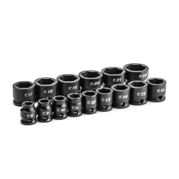 Capri Tools Metric 3/8 in. Drive Stubby Impact Socket Set (15