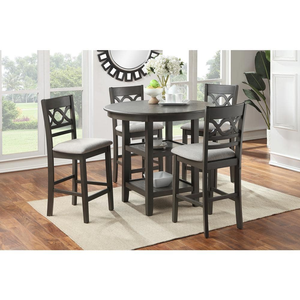 Cori Gray Round Wood Counter Dining Set with 4 Chairs