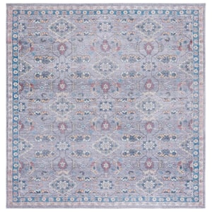 Serapi Gray/Beige 7 ft. x 7 ft. Machine Washable Floral Geometric Square Area Rug