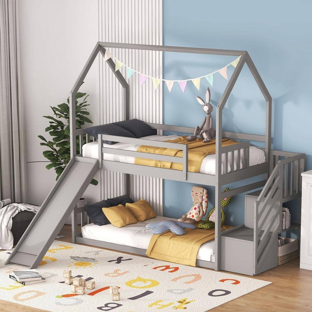 Twin bunk clearance bed with slide