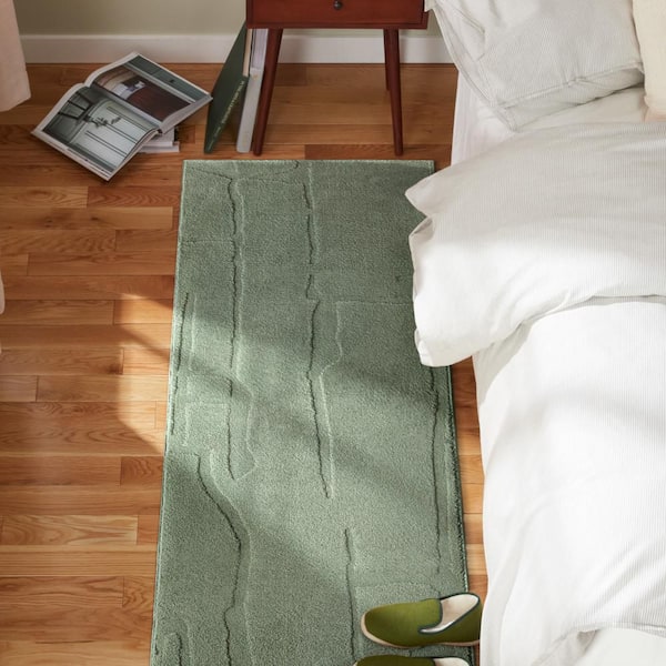 2 ft. x 7 ft. Sage Green Rae Abstract Organic Washable Indoor Runner Rug