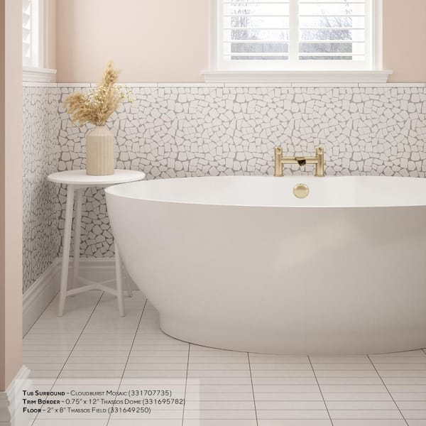Cloudburst Thassos White 11.125 in. x 11.125 in. Pebble Honed Marble Wall and Floor Mosaic Tile (8.59 sq. ft./Case)