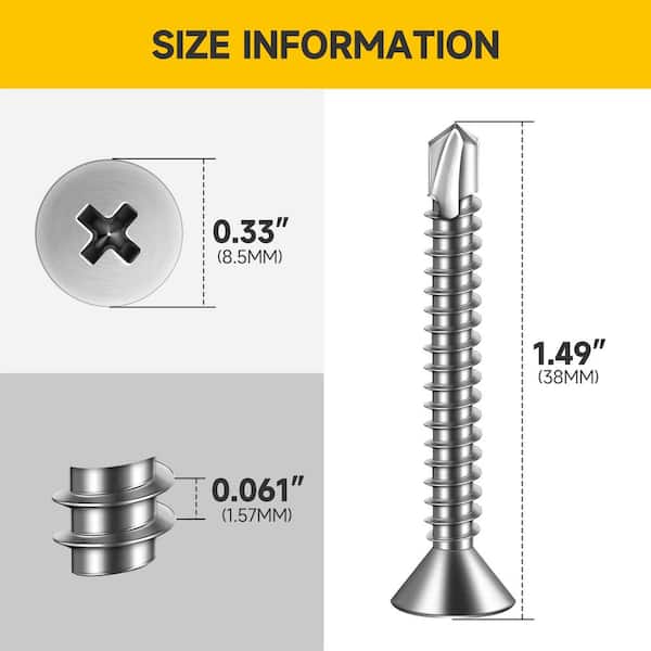 #10 x 1-1/2 in. Silver 410 Stainless Steel Phillips Flat Head Self Drilling Sheet Metal Screws (150-Pack)