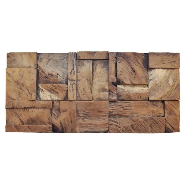 7/8 in x 9 in Rootwood Solid Teakwood 3D Wall Panels (Accented Natural)