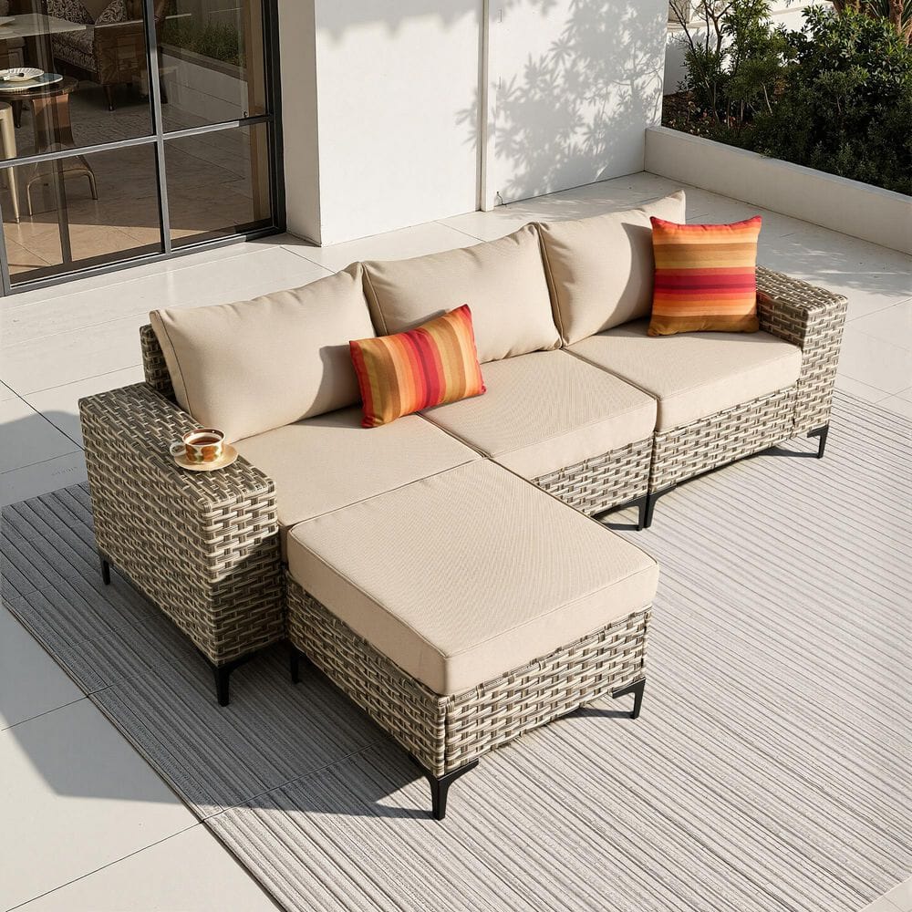 Versa 4-Piece Wicker Outdoor Sectional Set with Ottoman Beige Cushions price history on PriceWatchPro