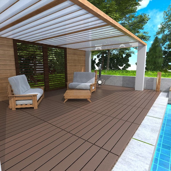 GOGEXX 2 ft. L x 1 ft. W Outdoor Striped Pattern Plastic Interlocking Flooring Deck Tiles (Pack of 24 Tiles) in Brown