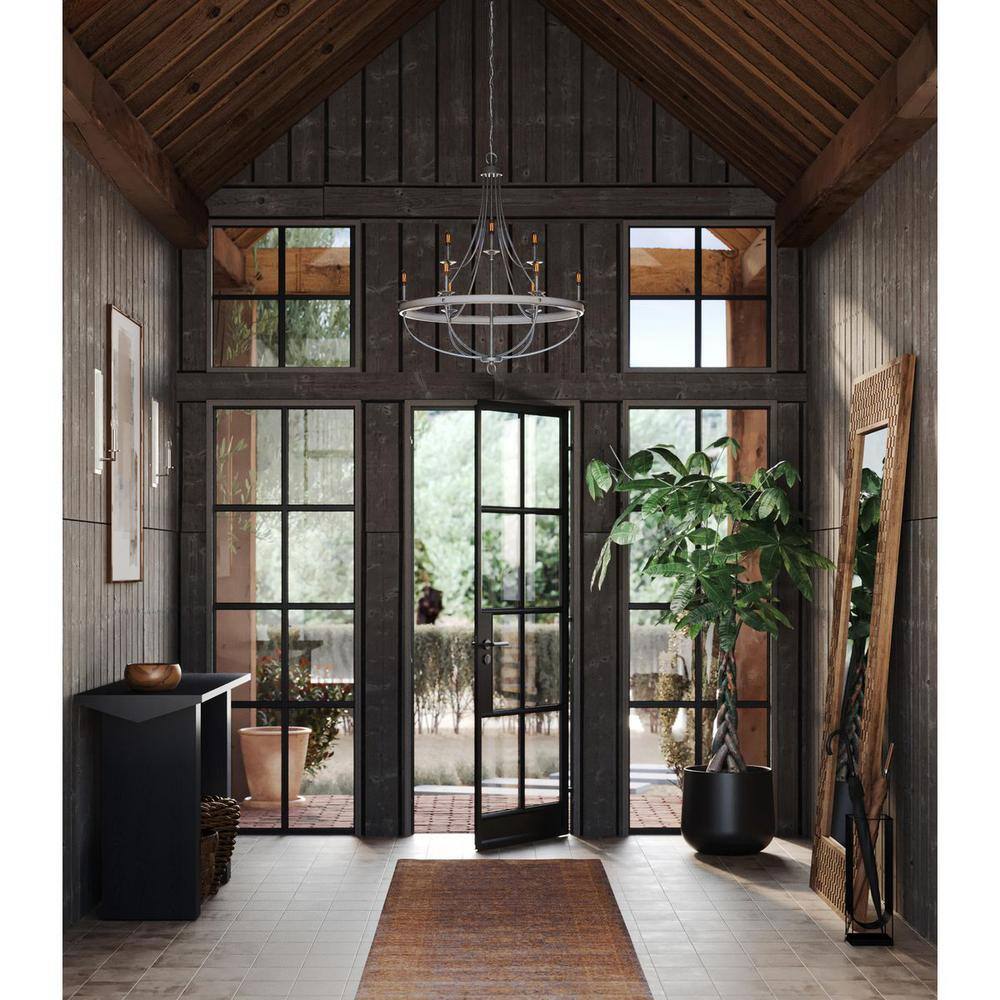 Gulliver Galvanized 9-Light Coastal Chandelier with Antique White Accents