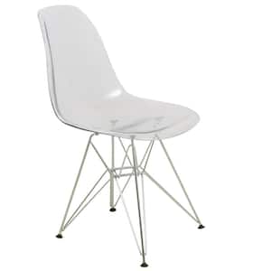Cresco Modern Plastic Molded Dining Side Chair With Eiffel Chrome Legs Clear