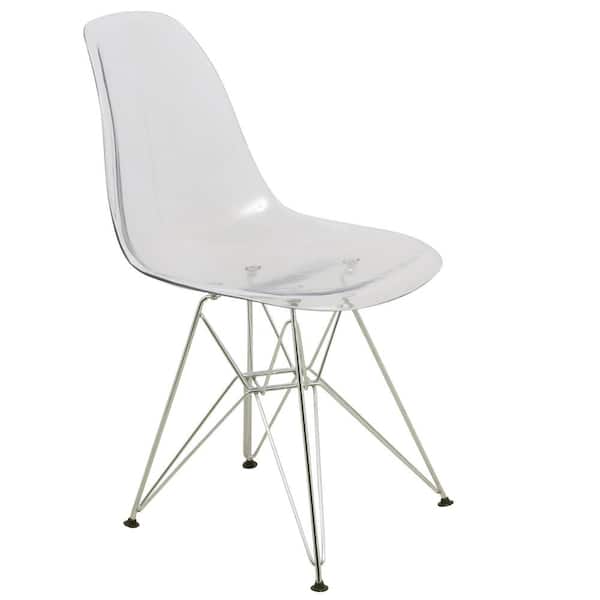 Leisuremod Cresco Modern Plastic Molded Dining Side Chair With Eiffel Chrome Legs Clear