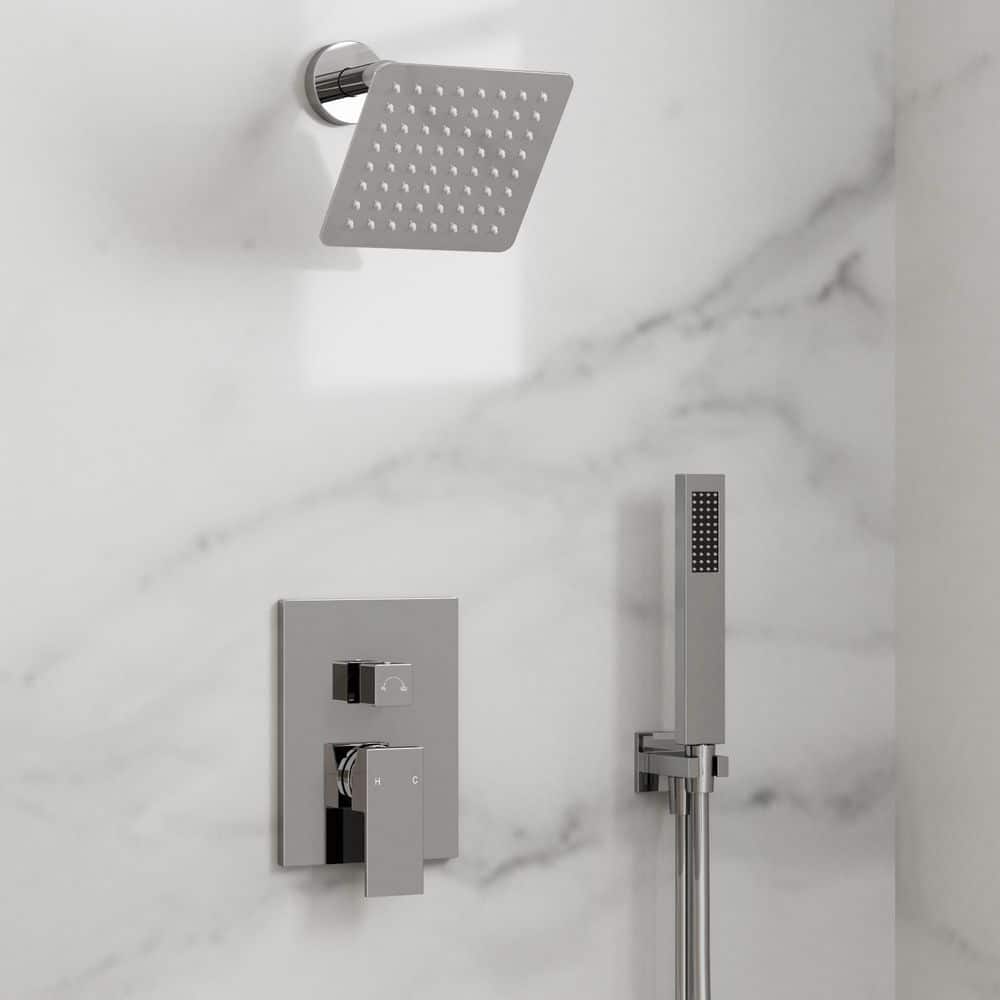 2-Spray Wall Mount Pattern 6 in. Square Shower Head with Single Handle Shower Handheld Faucet 2.5 GPM in Polish Chrome price history on PriceWatchPro