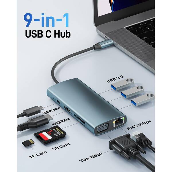 Lukyamzn 9-in-1 USB C Hub with 4K HDMI Ethernet Adapter 5