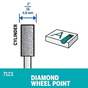 3/16 in. Rotary Accessory Diamond Wheel Cylinder Point for Wood, Ceramic, Glass, Hardened Steel + Semi-Precious Stones