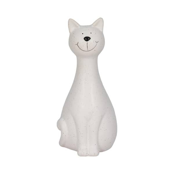 Liv & Skye 4 in. x 8 in. White Stoneware Skinny Sitting Kitty with Elongated Neck